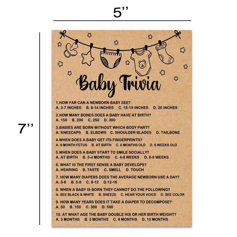Misaidou Baby Shower Game, Baby Trivia Game Cards, Baby Shower Party Games Supplies & Activities, Party Activities Ideas Supplies, Baby Shower Ideas, 30 Game Cards Included, Kraft - Image 2